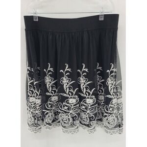 Alfani Women's Embroidered Mesh A-Line Skirt‎ Size L Black White Floral Lined